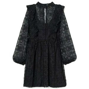 Black lace and ruffles long sleeve dress
